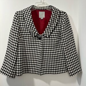 Tavora Women’s Wool Blend Houndstooth Black White Blazer w/ Statement Button